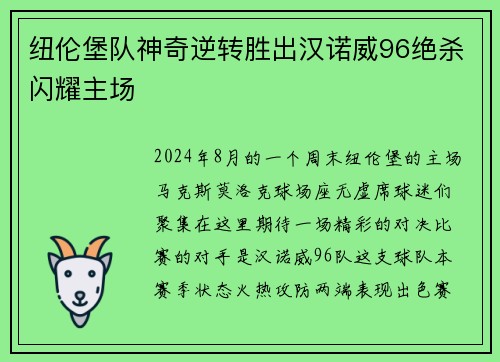 纽伦堡队神奇逆转胜出汉诺威96绝杀闪耀主场